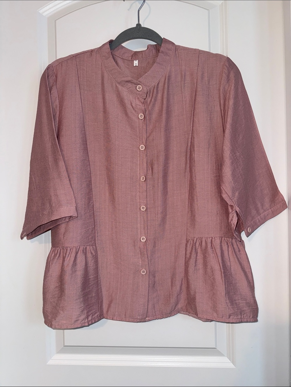 NWOT WOMENS BUTTON DOWN MAUVE BOHO 3/4 SLEEVE BLOUSE SZ MEDIUM